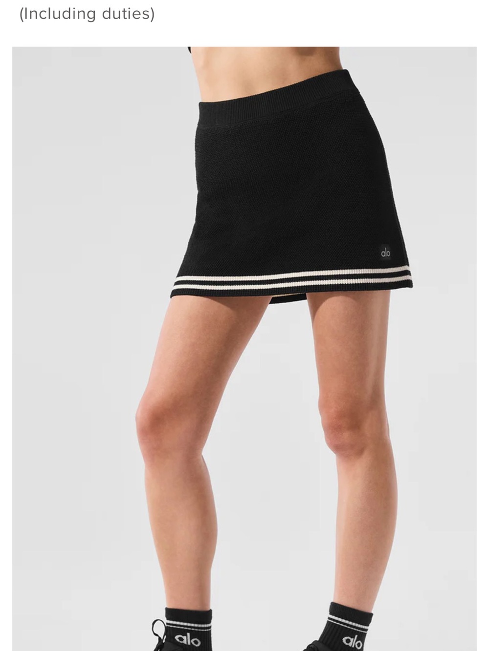ALO Yoga Black Mini Skirt with Cream Contrast Stripes